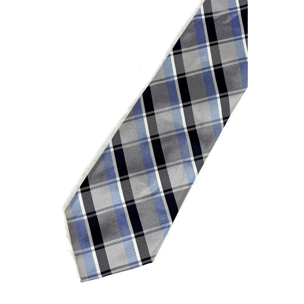 Jos A Bank 100% Silk Navy Blue Monochrome Classic Plaid and Stripes Tie Men's